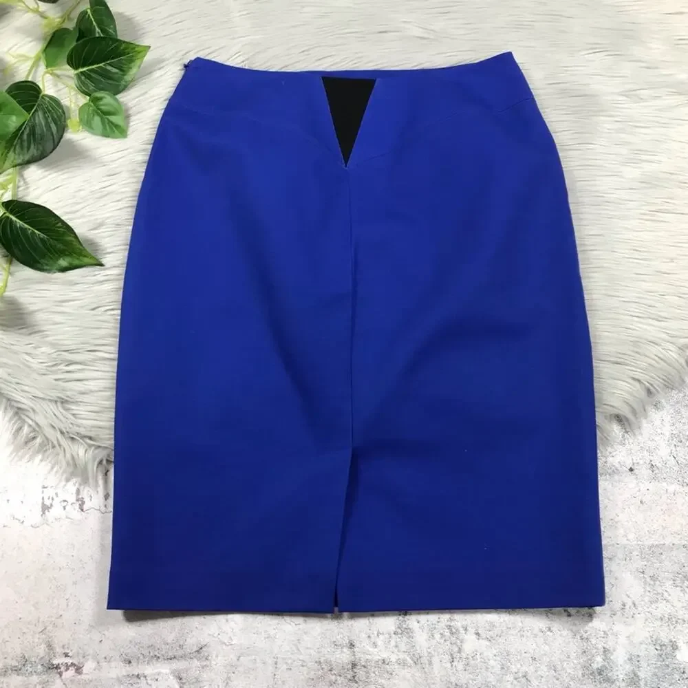 TAHARI Royal Blue Selena Pencil Skirt Elastic V Back Panel Women’s Size 6
